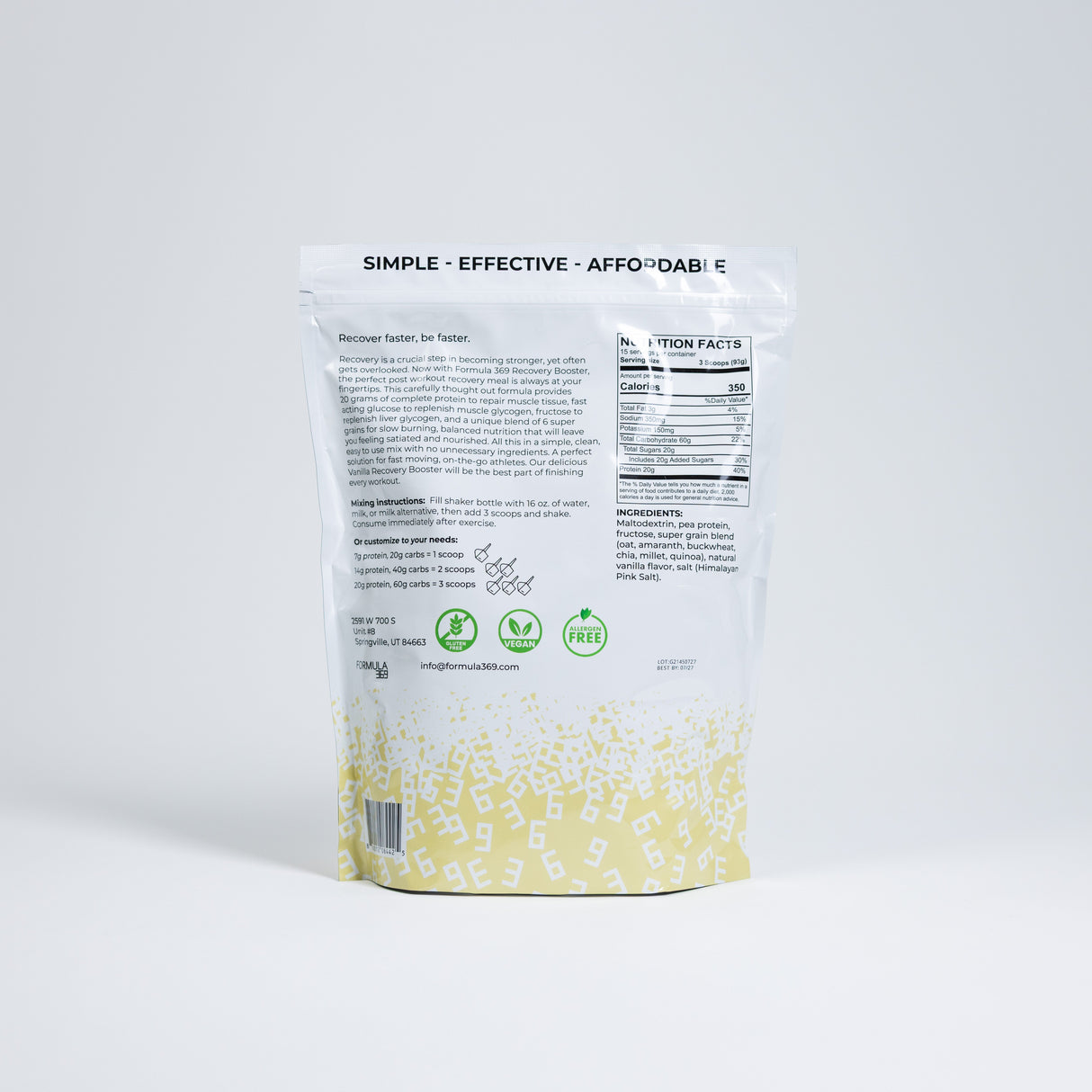 Formula 369 - Recovery Booster - Vegan 3:1 carb to protein drink mix