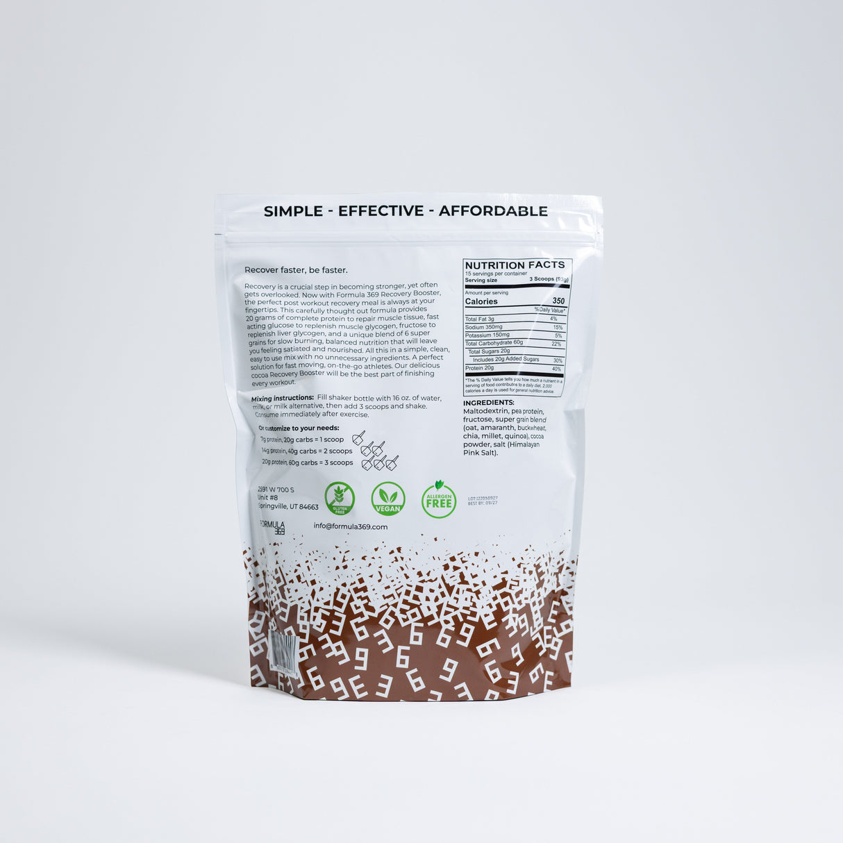Formula 369 - Recovery Booster - Vegan 3:1 carb to protein drink mix