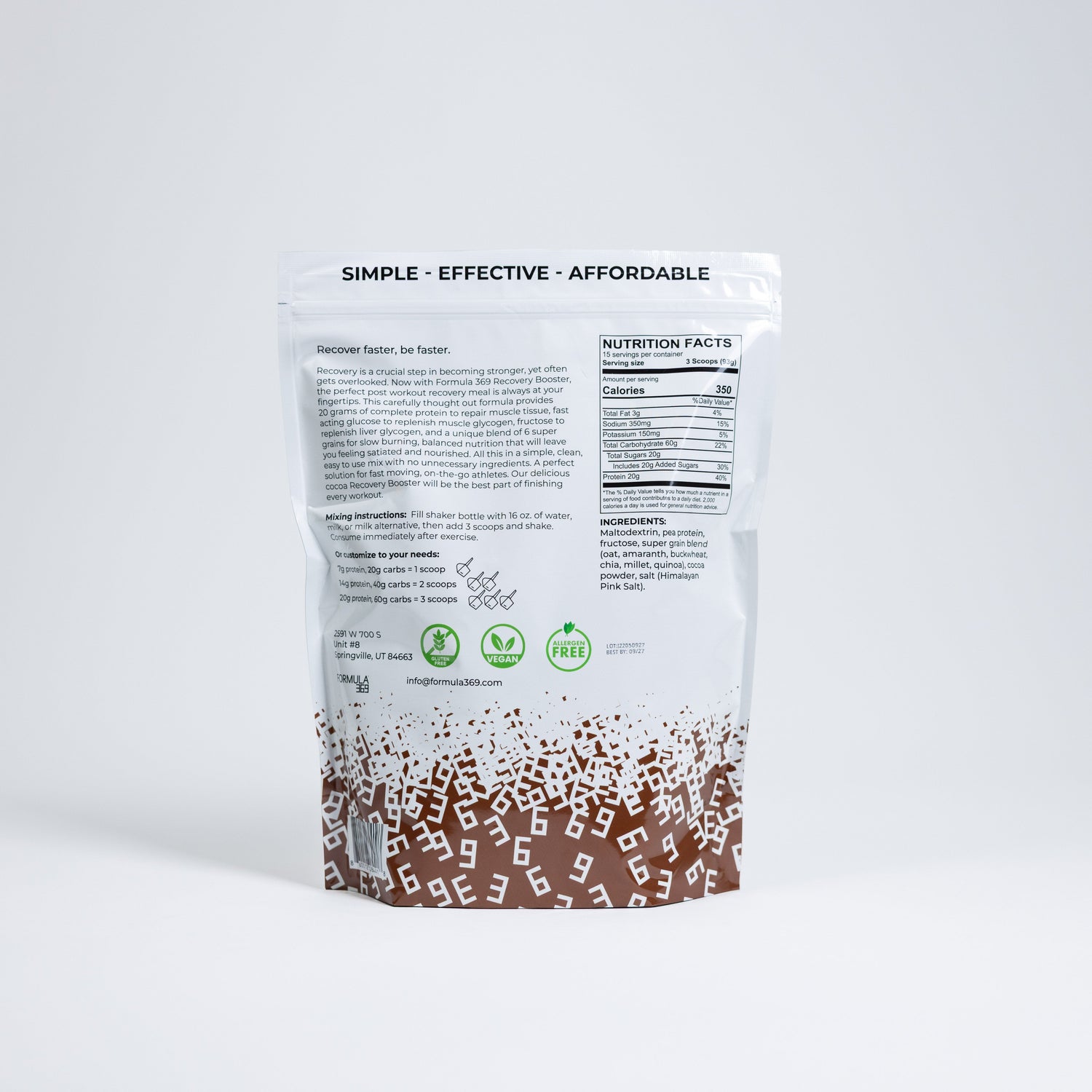 Formula 369 - Recovery Booster - Vegan 3:1 carb to protein drink mix